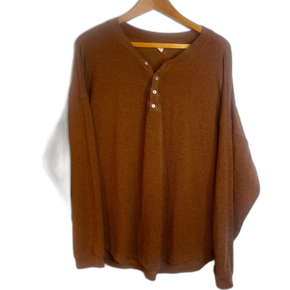 Wishlist Rusty Orange Vneck Button Detail Boxy‎ Oversized Slouchy Sweater Sz M/L